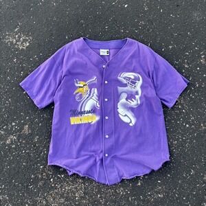 Vintage NFL Badger Sport Minnesota Vikings Jersey Button Up Shirt Size XL